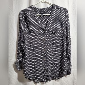 Jones New York Gray Polka Dot Button Down Shirt, Size Large
